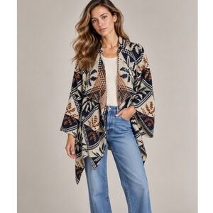 Spoiled Angel Blue Boho Open Front Cardigan, Medium
